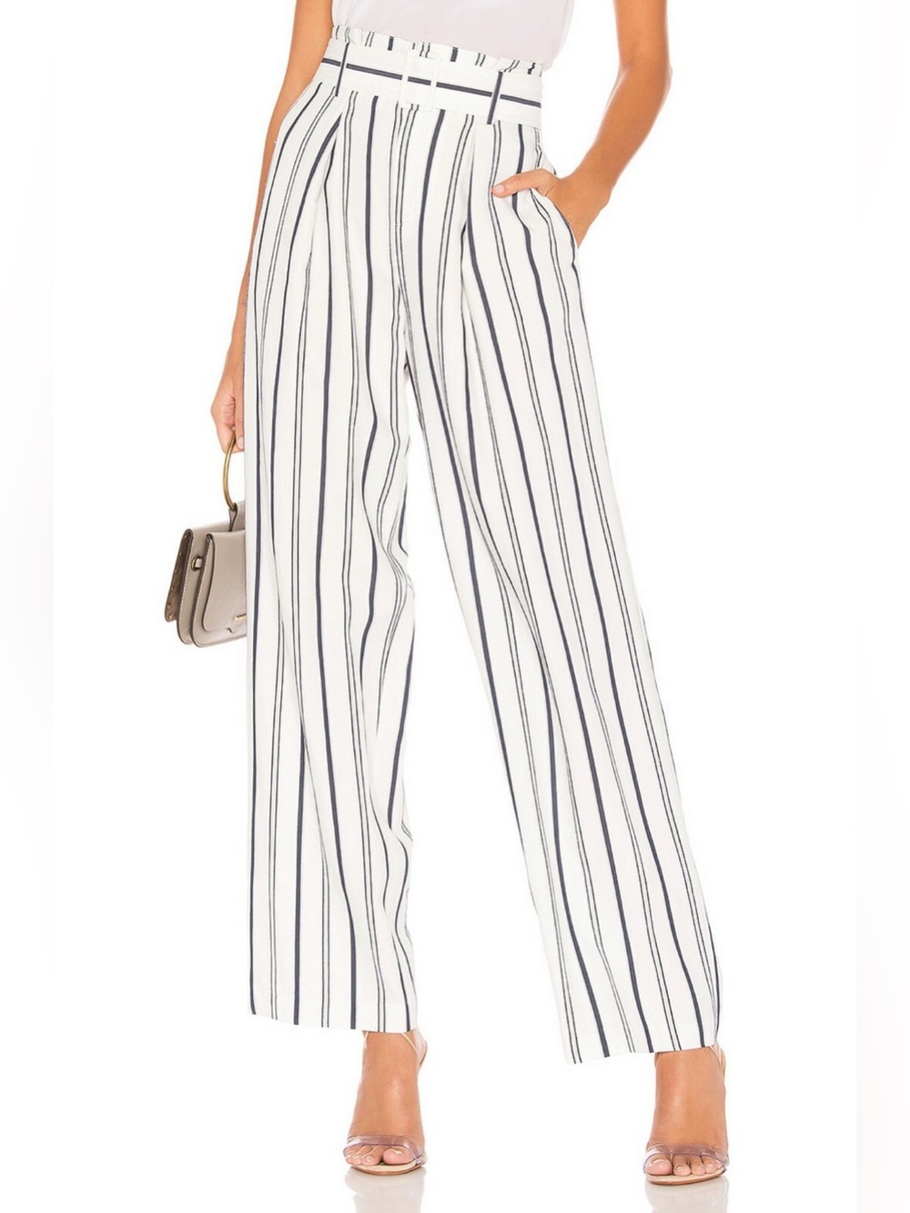 Vince Dobby Stripe Belted High Waisted Off White Coastal Grandma Trouser Pants 6